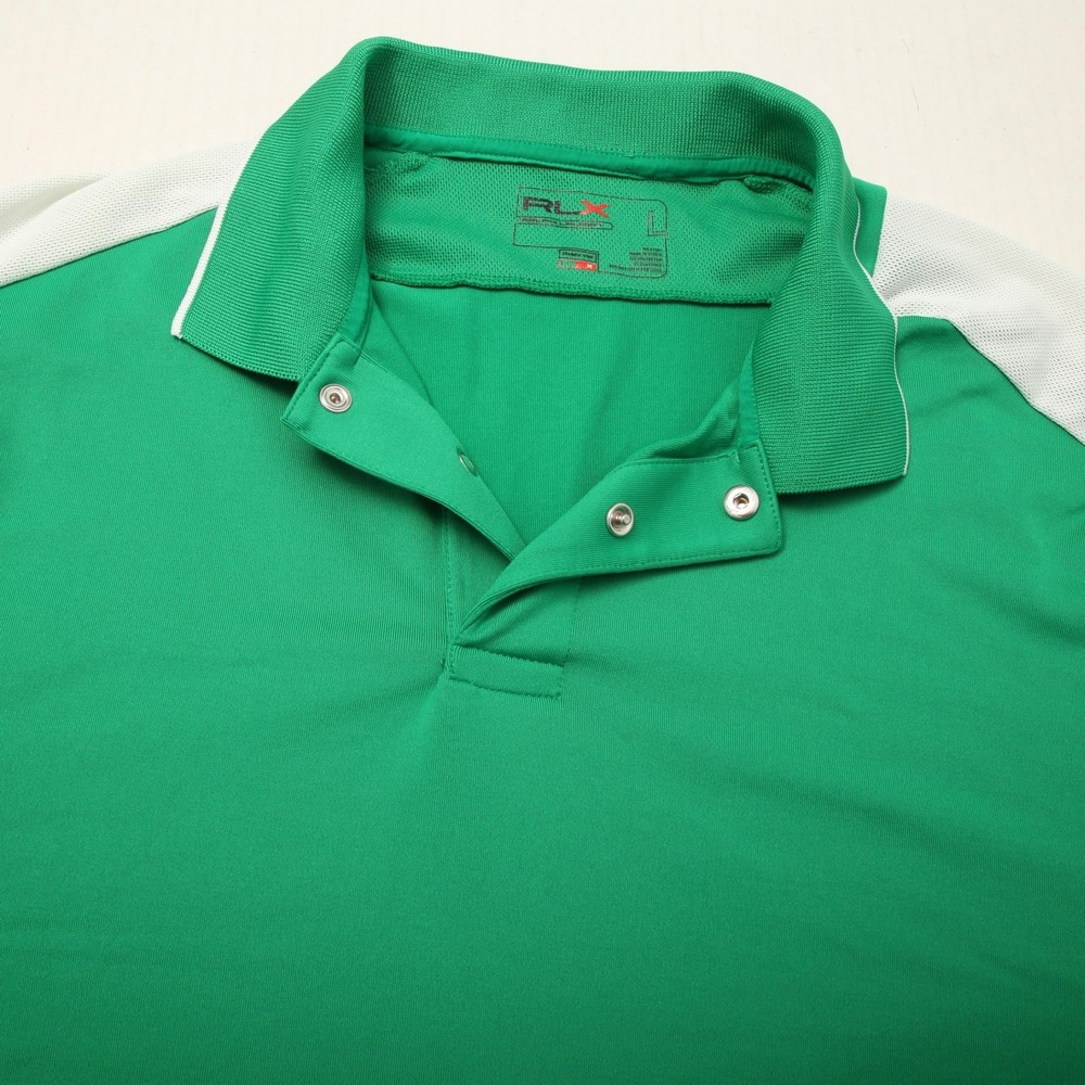 RLX Ralph Lauren Polo Shirt Mens Large Green White Performance Golf Athletic